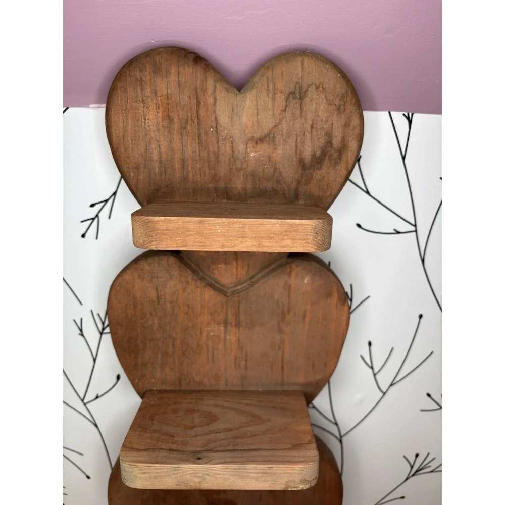 Handcrafted Wooden Heart Shaped Wall Shelf with 3 Tiers Granny/‎ Cottage Core